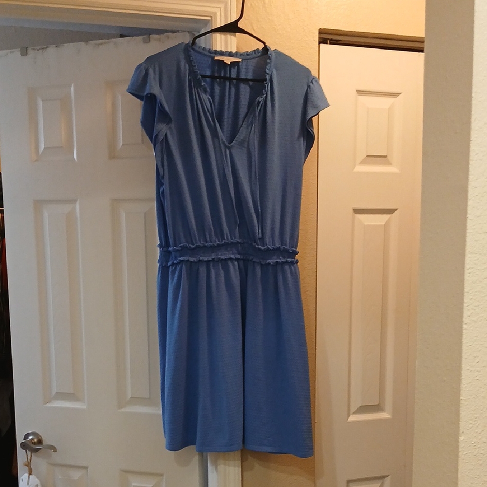 LOFT Blue Flutter Sleeve V-Neck Midi Sundress